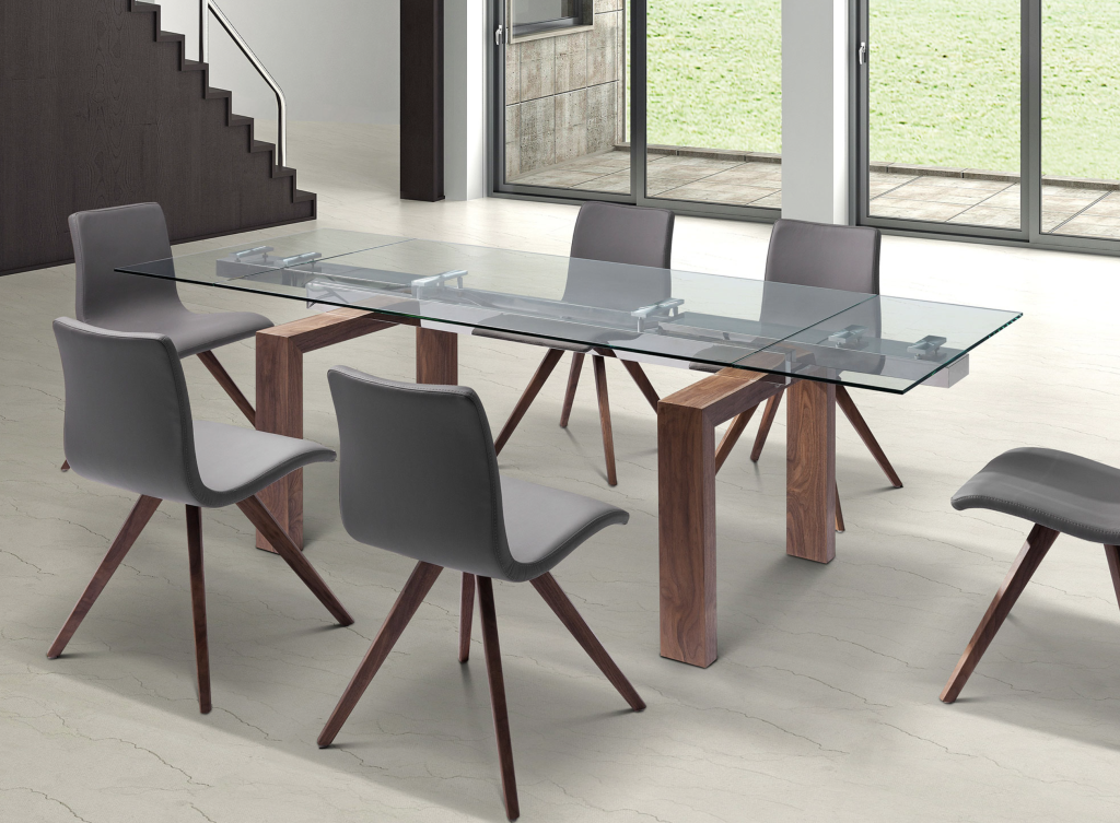 Extendable Glass and Walnut Dining tables